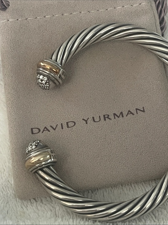 David Yurman Jewelry - David Yurman Sterling Cable Bracelet with Yellow Gold and Diamond Terminals